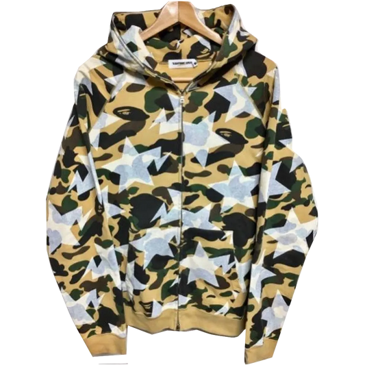 A Bathing Ape Yellow Camo Bapesta Hoodie - Used Bape