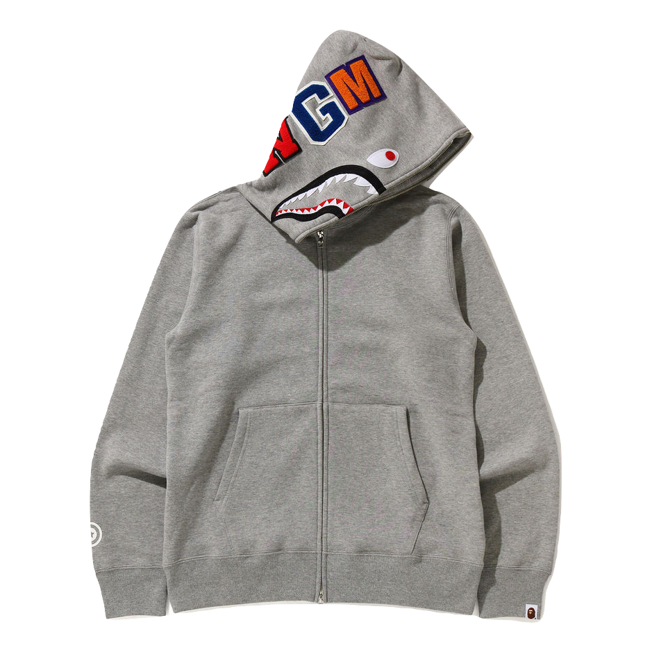 A Bathing Ape Shark Full Zip Hoodie - Grey Bape
