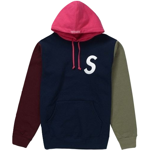 Supreme S Logo Colorblocked Hooded Sweatshirt - Navy Supreme