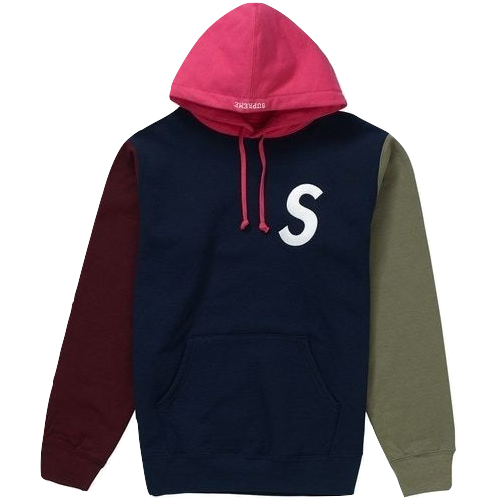 Supreme S Logo Colorblocked Hooded Sweatshirt - Navy - Used