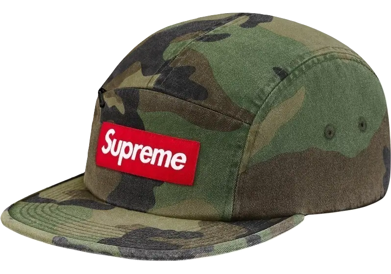 Supreme Front Panel Zip Camp Cap - Woodland Camo Supreme