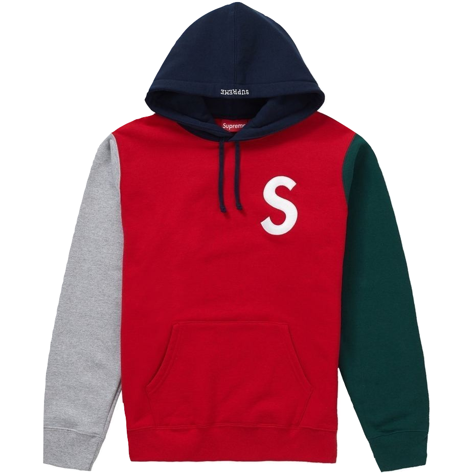 Supreme S Logo Colorblocked Hooded Sweatshirt - Red