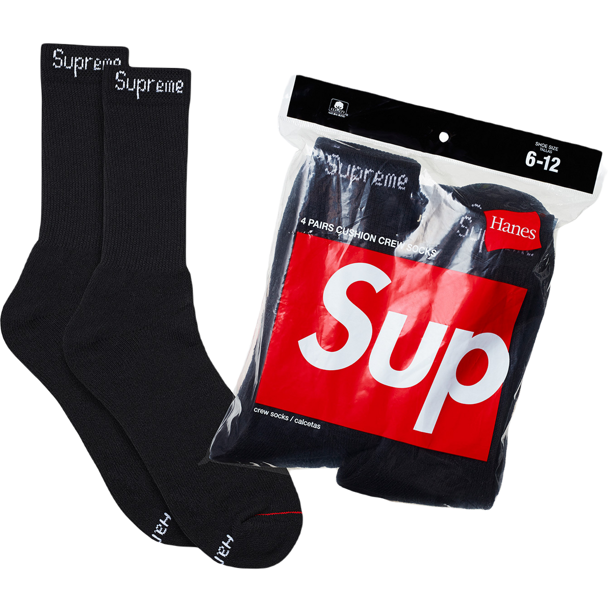 Supreme Hanes Crew Socks (4 Pack) - Black Supreme