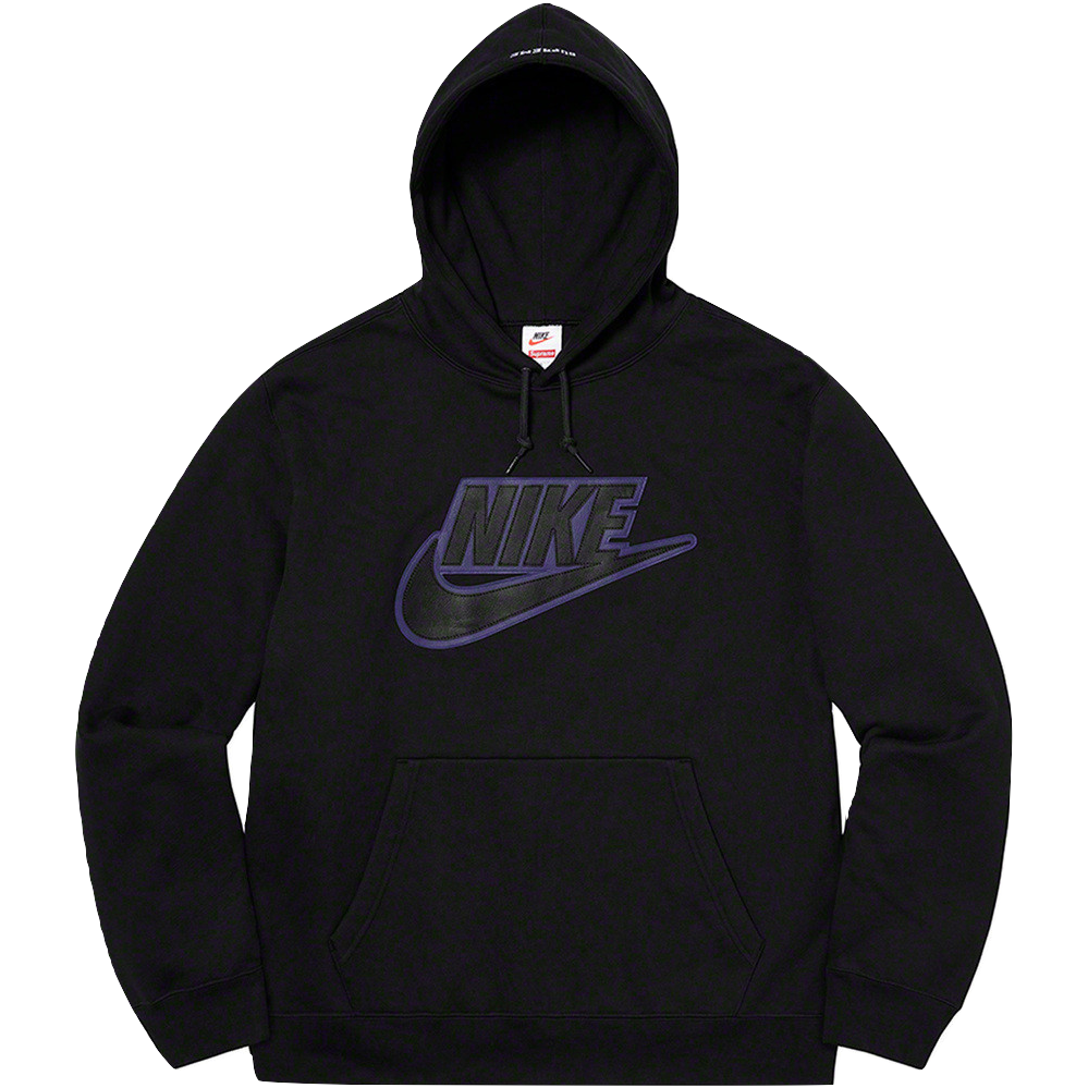 Supreme x Nike Leather Leather Applique Hooded Sweatshirt - Black - Used