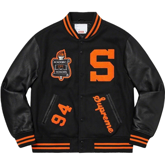 Supreme Team Varsity Jacket - Black/Orange Supreme