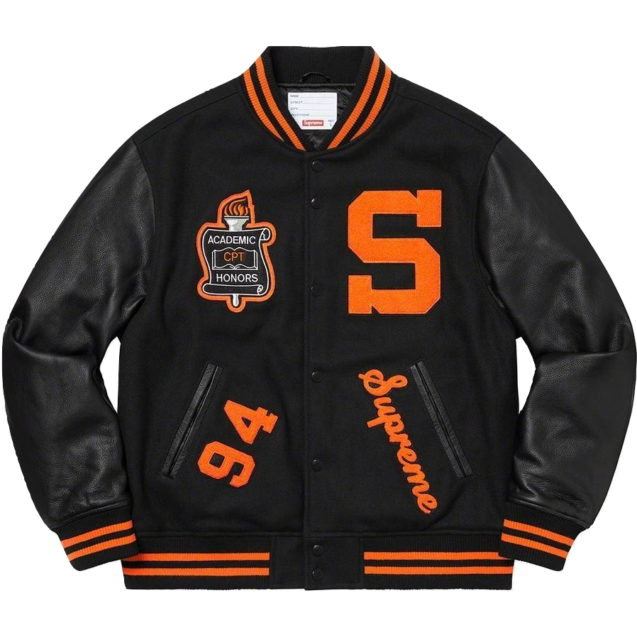 Supreme Team Varsity Jacket - Black/Orange - Used Supreme